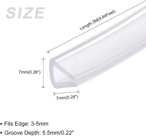 METALLIXITY Edge Trims (1M/3.28Feet) 1Pcs, PVC U-Seal Fits 3-5mm Edge Seal Strip - for Home Door Window Seals, Transparent in Saudi Arabia
