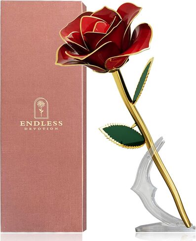 Red Mothers Day Rose Long Stem 24K Gold Plated Preserved Rose with Stand & Certificate - Red Rosees for Birthday for Women, Mom - Stunning Gift for Valentines Day - Eternal Beauty in Saudi Arabia