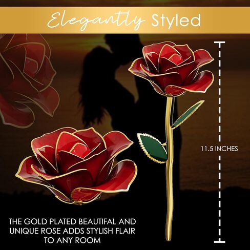 Red Mothers Day Rose Long Stem 24K Gold Plated Preserved Rose with Stand & Certificate - Red Rosees for Birthday for Women, Mom - Stunning Gift for Valentines Day - Eternal Beauty in Saudi Arabia