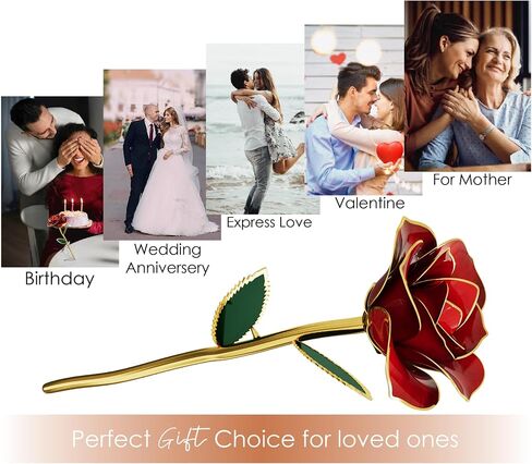 Red Mothers Day Rose Long Stem 24K Gold Plated Preserved Rose with Stand & Certificate - Red Rosees for Birthday for Women, Mom - Stunning Gift for Valentines Day - Eternal Beauty in Saudi Arabia