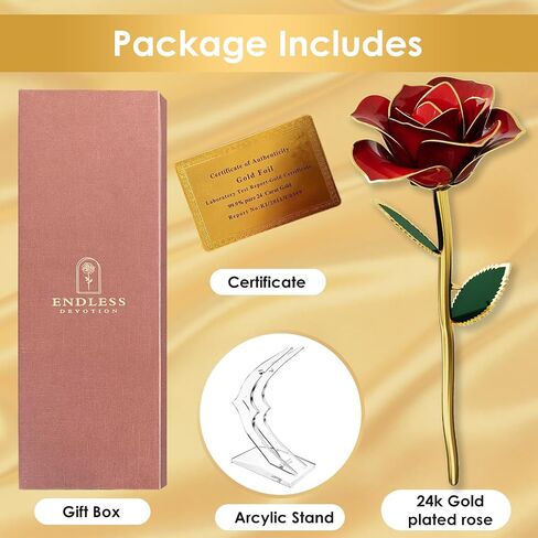 Red Mothers Day Rose Long Stem 24K Gold Plated Preserved Rose with Stand & Certificate - Red Rosees for Birthday for Women, Mom - Stunning Gift for Valentines Day - Eternal Beauty in Saudi Arabia