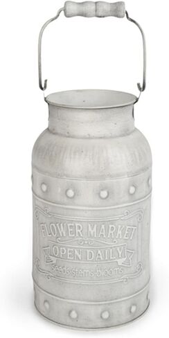 دلو أنيق بتصميم أنيق مجلفن بلمسة نهائية معدنية مزهرية ريفية بدائية حامل زهور مزخرف للمنزل والمكتب والحديقة، 9.5 بوصة ارتفاع in Kuwait