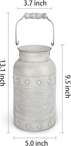 دلو أنيق بتصميم أنيق مجلفن بلمسة نهائية معدنية مزهرية ريفية بدائية حامل زهور مزخرف للمنزل والمكتب والحديقة، 9.5 بوصة ارتفاع in Kuwait