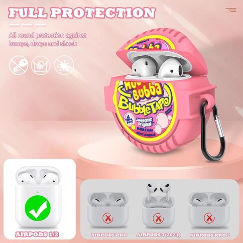 حافظة لطيفة لـ Airpod 2/1 مع طقم منظف، حافظة سيليكون ثلاثية الأبعاد على شكل علكة كرتونية Kawaii مرحة للطعام وملحقات غطاء حماية Airpods لـ Airpod 1&2 Gen حافظة شحن للفتيات والأولاد in Kuwait