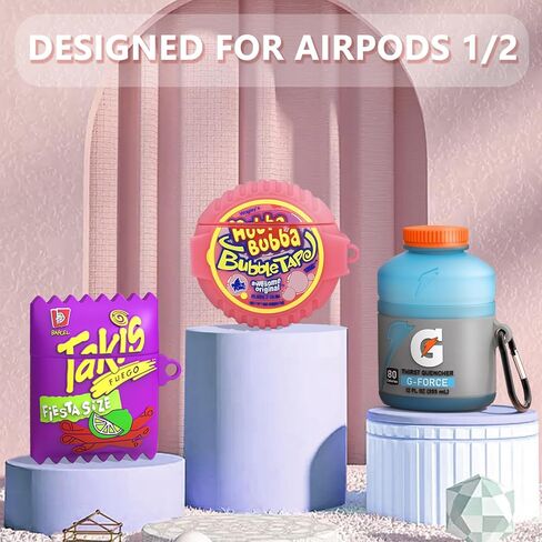 حافظة لطيفة لـ Airpod 2/1 مع طقم منظف، حافظة سيليكون ثلاثية الأبعاد على شكل علكة كرتونية Kawaii مرحة للطعام وملحقات غطاء حماية Airpods لـ Airpod 1&2 Gen حافظة شحن للفتيات والأولاد in Kuwait