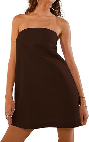 Women's Off Shoulder Tube Dress Loose Fit Strapless Sleeveless with Pocket Bandeau Dress Cut Out Backless Mini Dress in Saudi Arabia