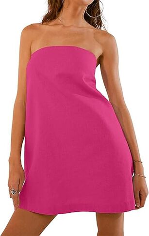 Women's Off Shoulder Tube Dress Loose Fit Strapless Sleeveless with Pocket Bandeau Dress Cut Out Backless Mini Dress in Saudi Arabia