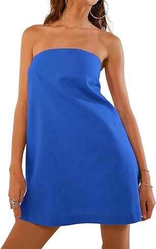 Women's Off Shoulder Tube Dress Loose Fit Strapless Sleeveless with Pocket Bandeau Dress Cut Out Backless Mini Dress in Saudi Arabia