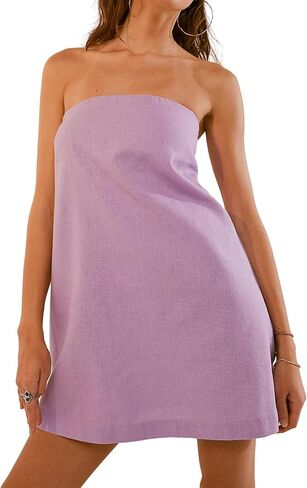 Women's Off Shoulder Tube Dress Loose Fit Strapless Sleeveless with Pocket Bandeau Dress Cut Out Backless Mini Dress in Saudi Arabia