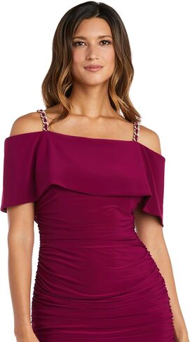 R&M Richards Off The Shoulder Ruched Rhinestone Chain Dress in Saudi Arabia
