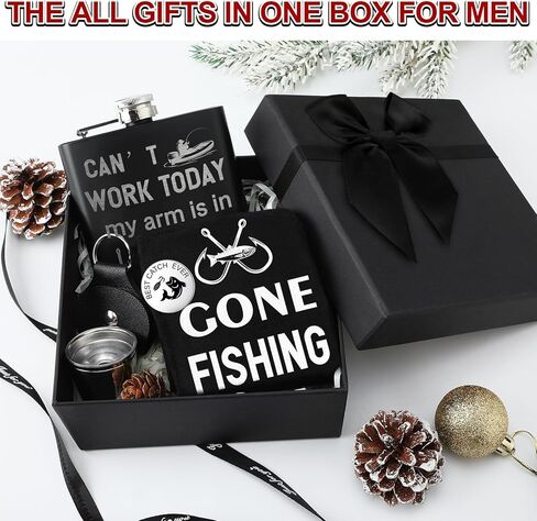 هدايا الصيد للرجال مضحك الصيد النص الجوارب قارورة من الفولاذ المقاوم للصدأ جيب عناق رمز هدية مجموعة للرجال عاشق الأسماك عيد الأب in Kuwait