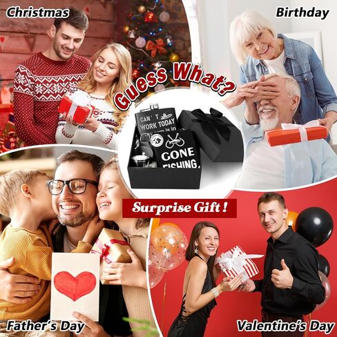 هدايا الصيد للرجال مضحك الصيد النص الجوارب قارورة من الفولاذ المقاوم للصدأ جيب عناق رمز هدية مجموعة للرجال عاشق الأسماك عيد الأب in Kuwait