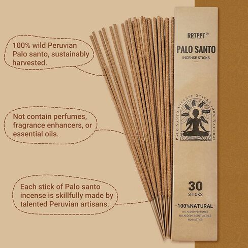 Palo Santo Incense Sticks (30 Sticks), 100% Natural sustainably harvested Peruvian Palo Santo, Suitable for Meditation, Relaxation, and Spiritual Purification in Saudi Arabia