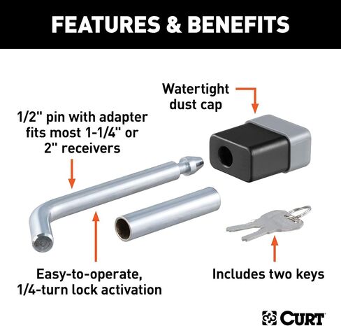 CURT 23024 Trailer Hitch Lock, 1/2-Inch Pin Diameter, 5/8-Inch Adapter, Fits 1-1/4 or 2-Inch Receiver in Saudi Arabia