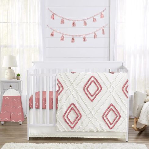 Sweet Jojo Designs Mauve Pink Boho Arrow Girl Baby Crib Bedding Set Infant Nursery Room Blanket Fitted Sheet Skirt Diaper Stacker 4p Rose Ivory Modern Bohemian Farmhouse Shabby Chic Arrow Diamond Tuft in Saudi Arabia