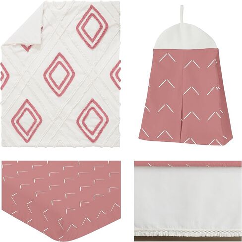 Sweet Jojo Designs Mauve Pink Boho Arrow Girl Baby Crib Bedding Set Infant Nursery Room Blanket Fitted Sheet Skirt Diaper Stacker 4p Rose Ivory Modern Bohemian Farmhouse Shabby Chic Arrow Diamond Tuft in Saudi Arabia