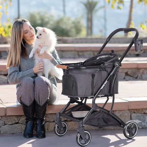 T3 3 in 1 Small Pet Stroller Dog Stroller Pet Stroller for Cats, 4 Wheels Stroller for Dogs with Detachable Carrier with Pad, Canopy and Cup Holder, Beige in Saudi Arabia
