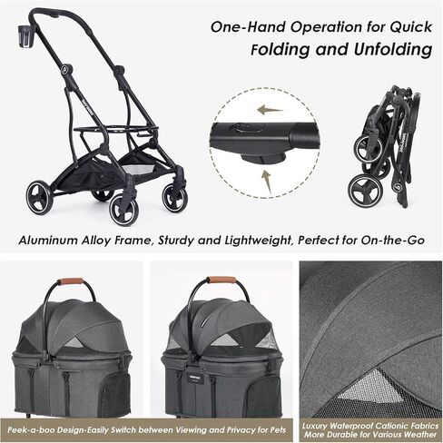 T3 3 in 1 Small Pet Stroller Dog Stroller Pet Stroller for Cats, 4 Wheels Stroller for Dogs with Detachable Carrier with Pad, Canopy and Cup Holder, Beige in Saudi Arabia