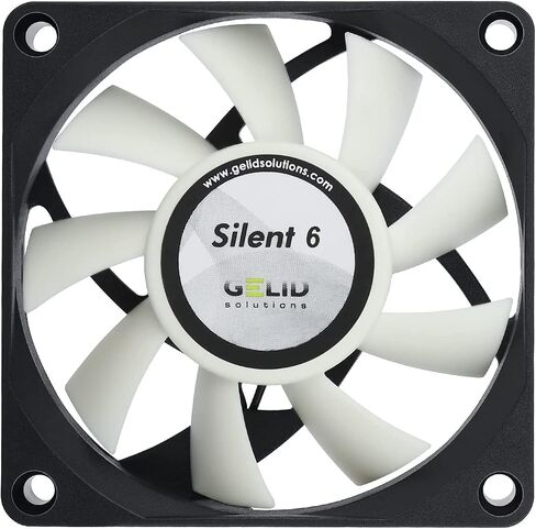 مروحة كمبيوتر Gelid Solutions Silent 6 - 60 مم، 3 Pin Molex، 60x60x15.5 مم، سرعة المروحة: 3200 دورة في الدقيقة، محمل مائي، FN-SX06-32، هادئ جدًا، مستوى الضوضاء 24 ديسيبل، اللون أسود in Kuwait