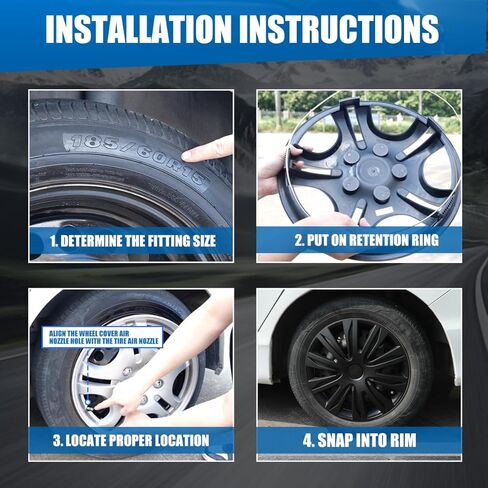 مجموعة أغطية المحور مقاس 16 بوصة مكونة من 4 أغطية حافة عجلة عالمية R16 Hub قبعات بديلة من مادة ABS ملحقات خارجية لسيارة بيك اب شاحنة الدفع الرباعي (16 بوصة، أسود غير لامع) in Kuwait