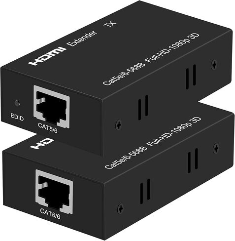 HDMI Extender 164ft/50M 1080P@60Hz 3D HDMI Repeater (TX and RX) RJ45 to HDMI Converter Transfer Single by Cat5e/Cat6/Cat7/Cat8 Cable with 5V Power Adapter, Black in Saudi Arabia