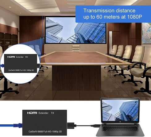 HDMI Extender 164ft/50M 1080P@60Hz 3D HDMI Repeater (TX and RX) RJ45 to HDMI Converter Transfer Single by Cat5e/Cat6/Cat7/Cat8 Cable with 5V Power Adapter, Black in Saudi Arabia