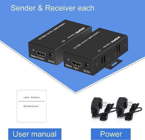 HDMI Extender 164ft/50M 1080P@60Hz 3D HDMI Repeater (TX and RX) RJ45 to HDMI Converter Transfer Single by Cat5e/Cat6/Cat7/Cat8 Cable with 5V Power Adapter, Black in Saudi Arabia