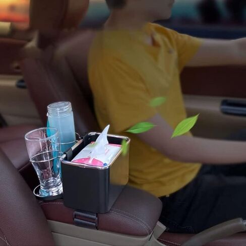 Car Armrest Storage Box with 4 Cup Holders, 2024 New Armrest Storage Box for Your Car, Universal Center Console Cup Holders Multifunctional Car Side Organizer for Water Paper Towels Cellphone (Black) in Kuwait