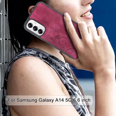 Lacass for Samsung Galaxy A14 5G 2023 Case,[12 Card Slots] ID Credit Cash Holder Zipper Pocket Detachable Magnet Leather Wallet Cover with Wrist Strap Lanyard (Floral Wine Red) in Saudi Arabia