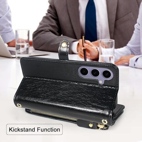 Lacass Crossbody Wallet Case for Galaxy S23FE,[Cards Theft Scan Protection] Card Holder Zipper Flip Leather Cover Wrist Strap Stand for Samsung Galaxy S23 FE 5G(Black) in Saudi Arabia