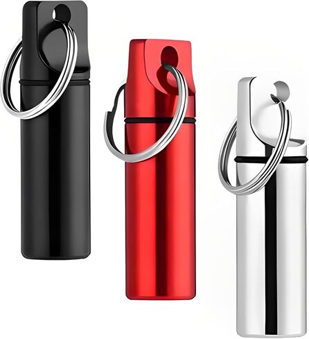 3 قطع حامل حبوب الدواء سلسلة مفاتيح صغيرة لحبوب منع الحمل سلسلة مفاتيح مقاومة للماء حاوية معدنية محمولة منظم زجاجة دواء للتخييم في الهواء الطلق والسفر صندوق حبوب الدواء in Kuwait