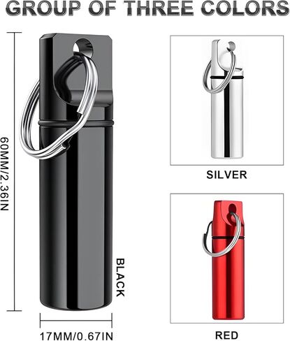 3 قطع حامل حبوب الدواء سلسلة مفاتيح صغيرة لحبوب منع الحمل سلسلة مفاتيح مقاومة للماء حاوية معدنية محمولة منظم زجاجة دواء للتخييم في الهواء الطلق والسفر صندوق حبوب الدواء in Kuwait