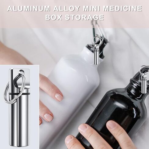 3 قطع حامل حبوب الدواء سلسلة مفاتيح صغيرة لحبوب منع الحمل سلسلة مفاتيح مقاومة للماء حاوية معدنية محمولة منظم زجاجة دواء للتخييم في الهواء الطلق والسفر صندوق حبوب الدواء in Kuwait