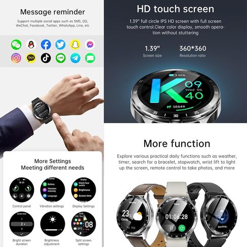 X10 Smart Watch with Earbuds for iPhone Android Smartphones 1.39 Inch Round Bluetooth Call Smartwatch Fitness Tracker All-in-one Smartwatches Long Time Standby TWS Music Watch for Men Women (Black) in Saudi Arabia