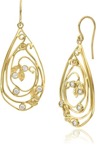 أقراط من الذهب عيار 14 قيراط فوق الفضة الاسترليني على شكل أوراق زهور مع 1.5 TCW زركونيا مكعب، أقراط ذهبية، هدايا للنساء، أقراط متدلية مجوهرات جمالية، أقراط للنساء، مجوهرات ذهبية للنساء in Kuwait