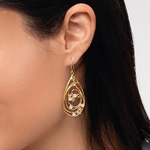 أقراط من الذهب عيار 14 قيراط فوق الفضة الاسترليني على شكل أوراق زهور مع 1.5 TCW زركونيا مكعب، أقراط ذهبية، هدايا للنساء، أقراط متدلية مجوهرات جمالية، أقراط للنساء، مجوهرات ذهبية للنساء in Kuwait