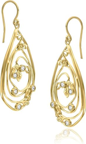 أقراط من الذهب عيار 14 قيراط فوق الفضة الاسترليني على شكل أوراق زهور مع 1.5 TCW زركونيا مكعب، أقراط ذهبية، هدايا للنساء، أقراط متدلية مجوهرات جمالية، أقراط للنساء، مجوهرات ذهبية للنساء in Kuwait