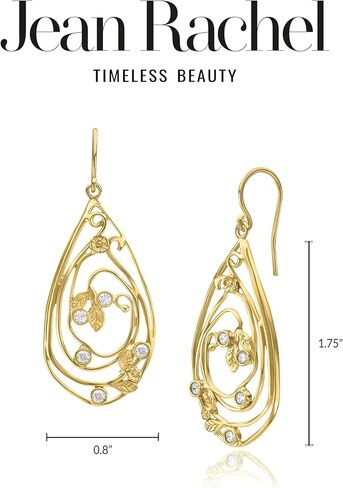 أقراط من الذهب عيار 14 قيراط فوق الفضة الاسترليني على شكل أوراق زهور مع 1.5 TCW زركونيا مكعب، أقراط ذهبية، هدايا للنساء، أقراط متدلية مجوهرات جمالية، أقراط للنساء، مجوهرات ذهبية للنساء in Kuwait