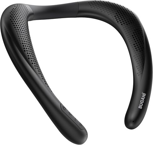 مكبر صوت بلوتوث لاسلكي للرقبة من BUGANI، صوت ستيريو ثلاثي الأبعاد، مكبرات صوت رياضية خفيفة الوزن للجسم مع 24 ساعة من مكبر صوت كتف مقاوم للماء، ميكروفون مدمج، تصميم مريح، أسود in Kuwait