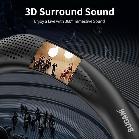 مكبر صوت بلوتوث لاسلكي للرقبة من BUGANI، صوت ستيريو ثلاثي الأبعاد، مكبرات صوت رياضية خفيفة الوزن للجسم مع 24 ساعة من مكبر صوت كتف مقاوم للماء، ميكروفون مدمج، تصميم مريح، أسود in Kuwait