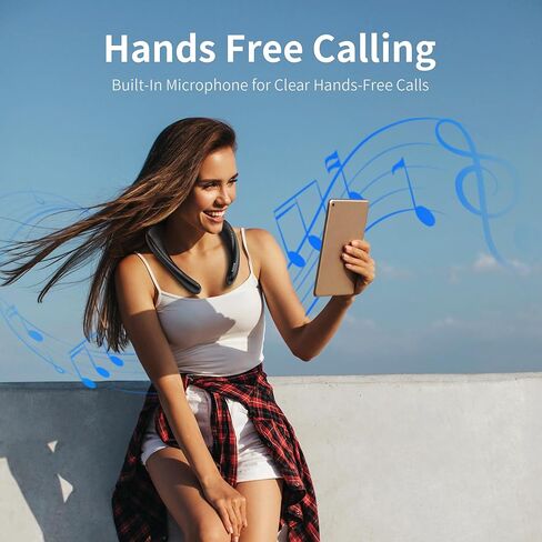 مكبر صوت بلوتوث لاسلكي للرقبة من BUGANI، صوت ستيريو ثلاثي الأبعاد، مكبرات صوت رياضية خفيفة الوزن للجسم مع 24 ساعة من مكبر صوت كتف مقاوم للماء، ميكروفون مدمج، تصميم مريح، أسود in Kuwait