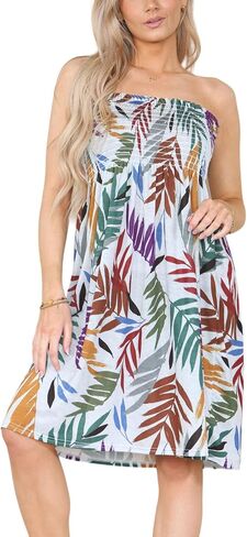 Loxdonz Summer Dresses for Women Strapless Boho Floral Print Sundress Tube Top Dress Beach Cover Ups in Saudi Arabia