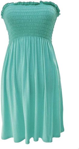 Women Sheering Strapless Plain Top Ladies Beach Dress Summer Casual wear Mini Beach Cover Up in Saudi Arabia