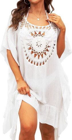 Swimsuit Cover Ups Women Lace Crochet V-Neck Summer Beach Cover Bikini Wear Coverups Dress for Swimwear Bathing Suit in Saudi Arabia