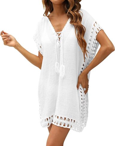 Swimsuit Cover Ups Women Lace Crochet V-Neck Summer Beach Cover Bikini Wear Coverups Dress for Swimwear Bathing Suit in Saudi Arabia