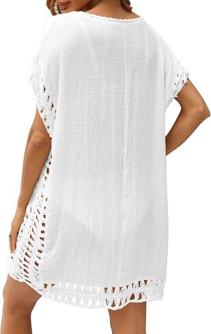Swimsuit Cover Ups Women Lace Crochet V-Neck Summer Beach Cover Bikini Wear Coverups Dress for Swimwear Bathing Suit in Saudi Arabia