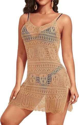 Pinup Fashion Swimsuit Cover Up Women Sexy Crochet Sleeveless Spaghetti Strap Coverup in Saudi Arabia