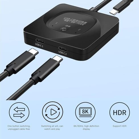 محول USB C، محول USB C ثنائي الاتجاه 2 في 1 خارج 8K 60 هرتز عالي الدقة من النوع C مع مؤشر طاقة لأجهزة الكمبيوتر، يدعم نقل البيانات ثنائي الاتجاه USB3.1 Cen2 بسرعة 10 جيجابت في الثانية in Saudi Arabia