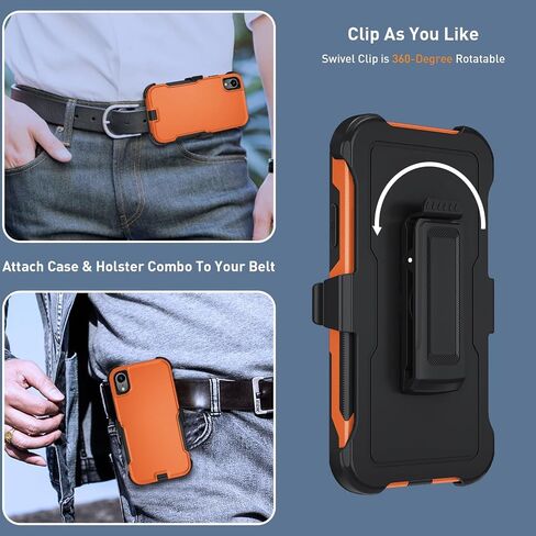 for iPhone XR Phone case, [Shockproof] [Belt Clip Kickstand] [2X Tempered Glass Screen Protector] Heavy Duty Cover for iPhone XR 6.1 inch (Orange/Black) in Saudi Arabia