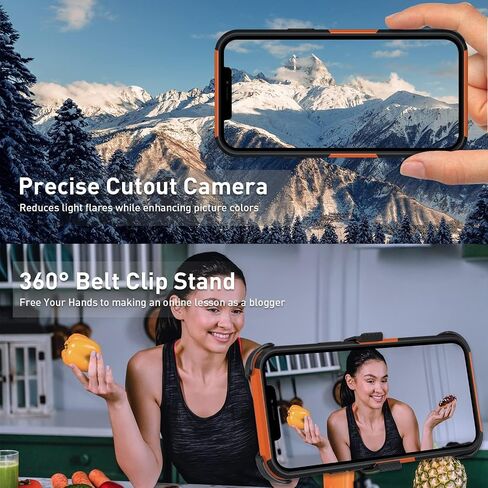 for iPhone XR Phone case, [Shockproof] [Belt Clip Kickstand] [2X Tempered Glass Screen Protector] Heavy Duty Cover for iPhone XR 6.1 inch (Orange/Black) in Saudi Arabia